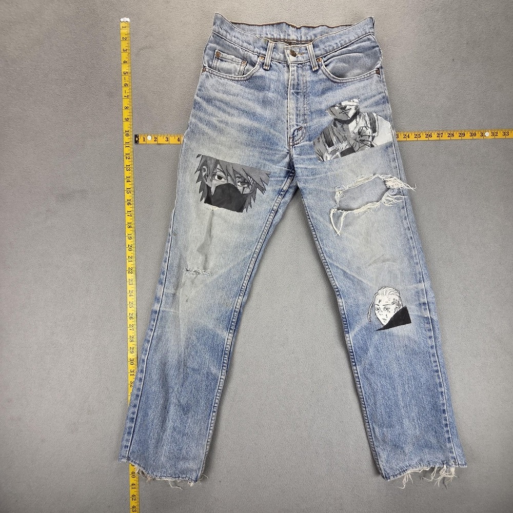 VTG Levis 501 Jeans Mens Blue Made in USA Anime Patchwork Destroyed Fits 26x28
